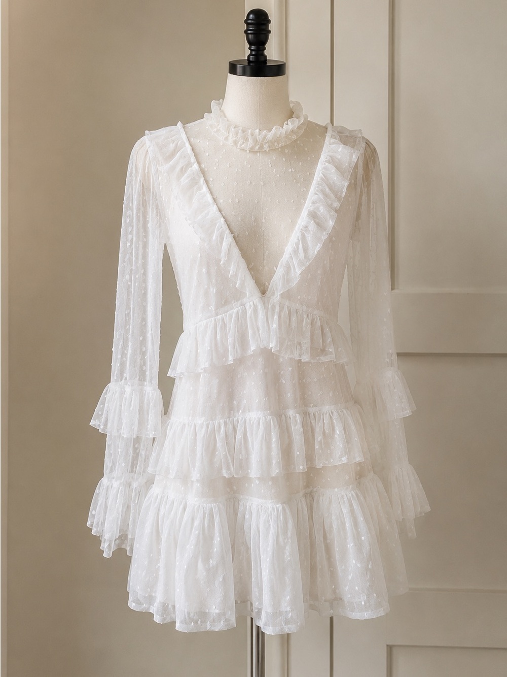 Tularosa White Sheer Ruffled Mini Dress - Picture 3 of 5